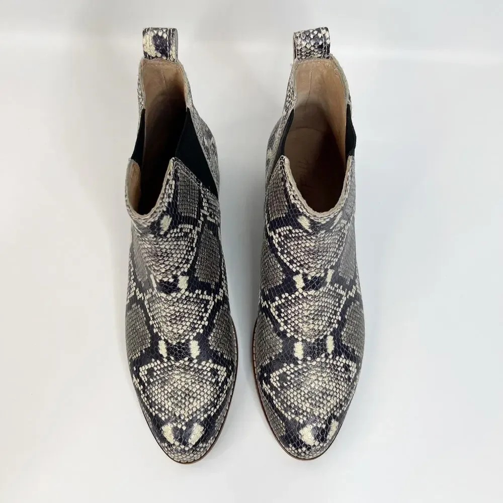 Madewell Carina Chelsea Boot Snake Skin Embossed Leather Sz 6.5 Black Gray AE357
